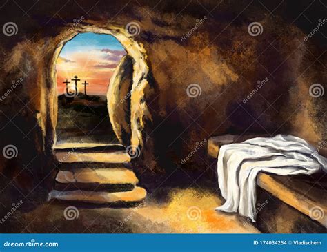 The Tomb Of Jesus Stone Cave. Resurrection Graphic Cartoon Vector ...