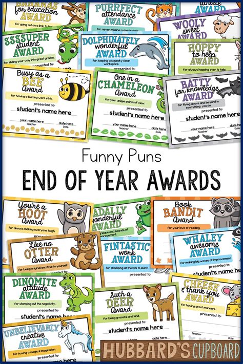 editable end of year awards animal puns the classroom kindergarten student