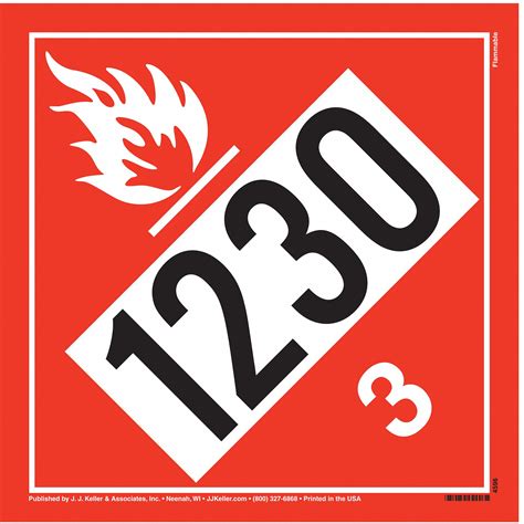 Flammable Liquid UN1230, 10 3/4 in Label Wd, DOT Container Placard - 48WU92|4596 - Grainger