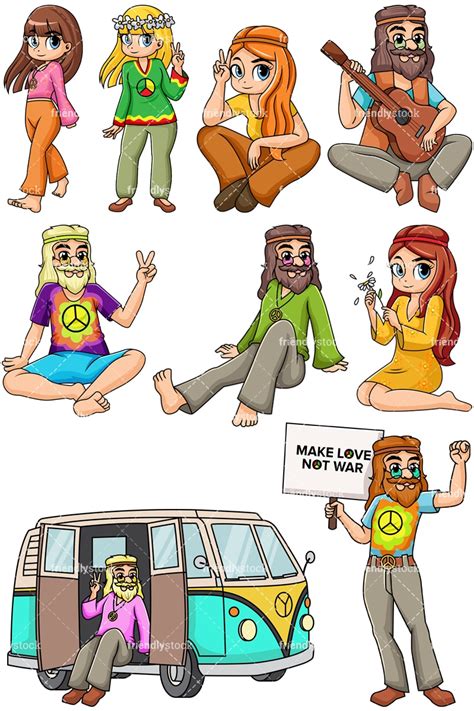 1960s Hippies Cartoon Vector Clipart - FriendlyStock