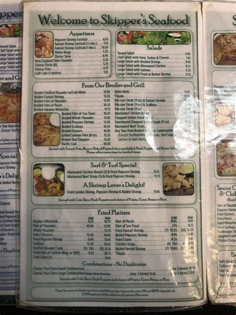 Menu at Skippers Seafood restaurant, High Point, S Main St