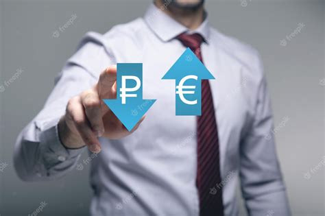 Premium Photo | Ruble and euro exchange rate with up and down arrows man tapping on the screen