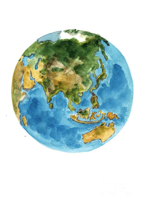 Planet earth watercolor art print painting Painting by Joanna Szmerdt - Pixels