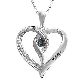 4.0mm Birthstone and Diamond Accent Heart Pendant (1 Stone and Name ...