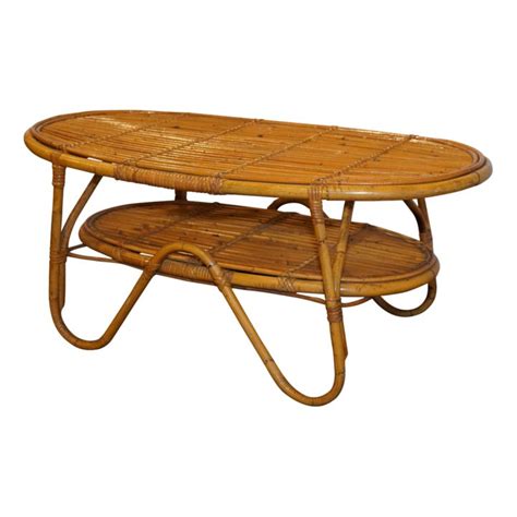 Mid Century Oval Bamboo Coffee Table - Foxglove Antiques & Galleries