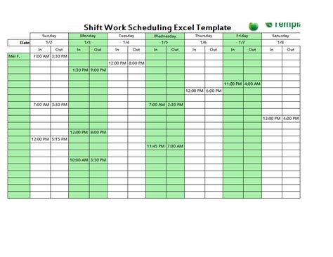 Dupont Schedule spreadsheet | Templates at allbusinesstemplates.com