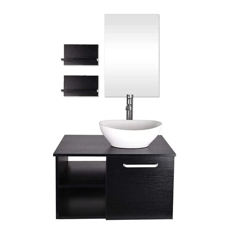 FULLWATT 28 Inch Wall Mounted Bathroom Vanity and Tempered Glass Sink Combo with Mirror and ORB ...