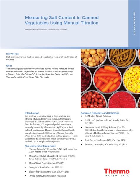 Measure Salt Content Canned AppNote EN PDF | PDF | Titration | Chemistry