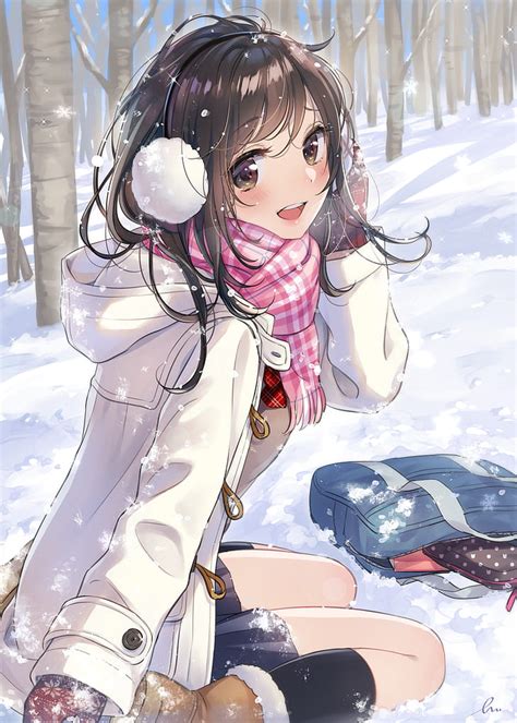 HD wallpaper: anime, anime girls, snow, winter, brown eyes | Wallpaper ...