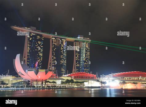 Marina Bay Sands and ArtScience Museum light show in Singapore Stock ...