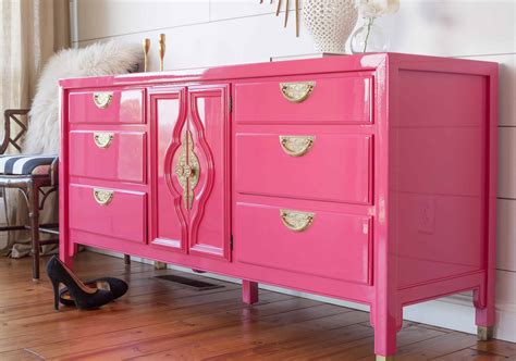 How to get High Gloss Painted Finish on Vintage Wood Dresser-Peony Pink ...