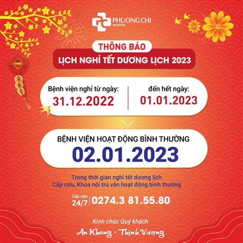 [Thông báo] NGHỈ TẾT DƯƠNG LỊCH NĂM 2023| Bệnh viện Đa khoa Phương Chi