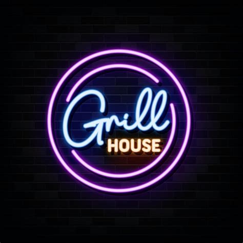 Premium Vector | Grill house logo neon signs vector