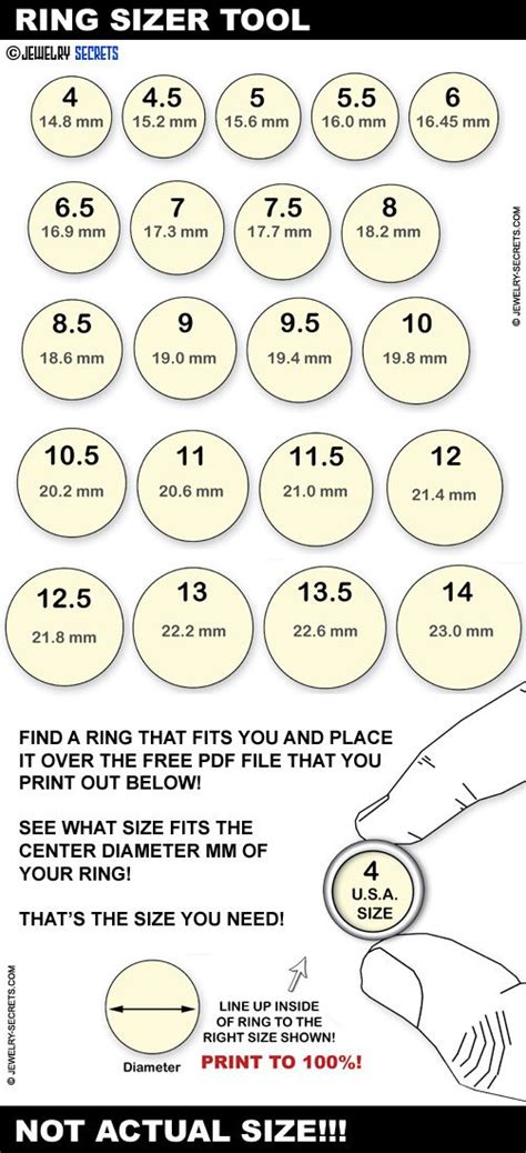 Finger Sizer MM Chart for Rings | Printable ring size chart, Bead size ...