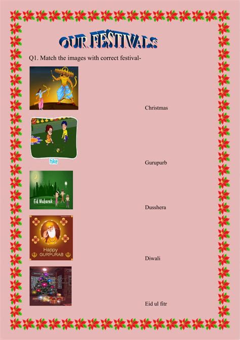 Names of different festivals. online worksheet for Grade-2. You can do the exercises online or ...