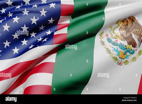 Representación 3D de un Estados Unidos de América y México ondear la ...