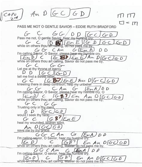 Pass Me Not Oh Gentle Savior (Eddie Ruth Bradford) Guitar Chord Chart - Capo 2nd Fret