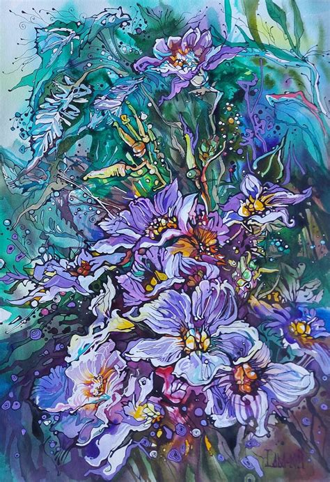 Purple flowers watercolor painting, Wild flowers acrylic painting ...