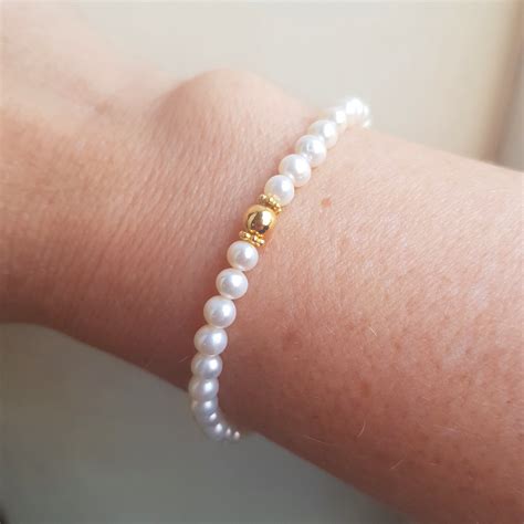 Small Freshwater Pearl STRETCH Bracelet Gold Fill or Sterling Siver 5mm AA white pearl Bracelet ...