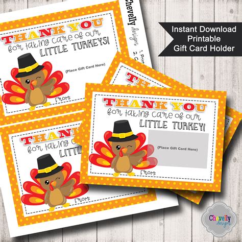 INSTANT DOWNLOAD Turkey Gift Card Printable thanksgiving | Etsy