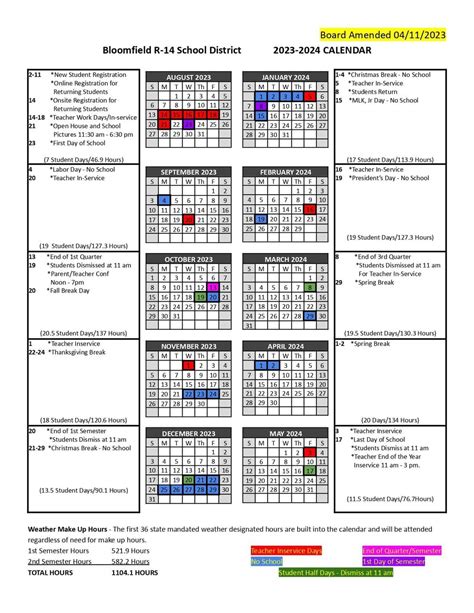 Bloomfield School Calendar 2025-2026 - Joice Madelle