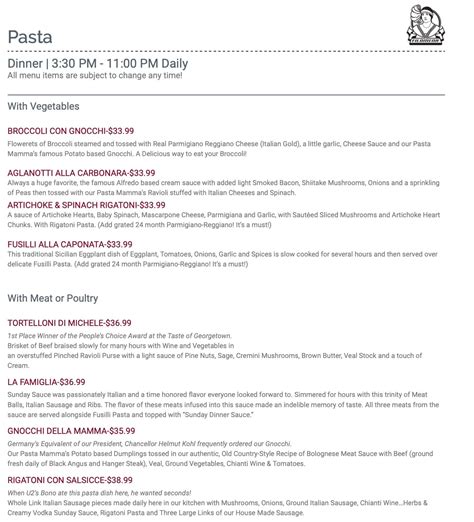 Filomena Ristorante Washington, DC Menu (Updated: May 2024)