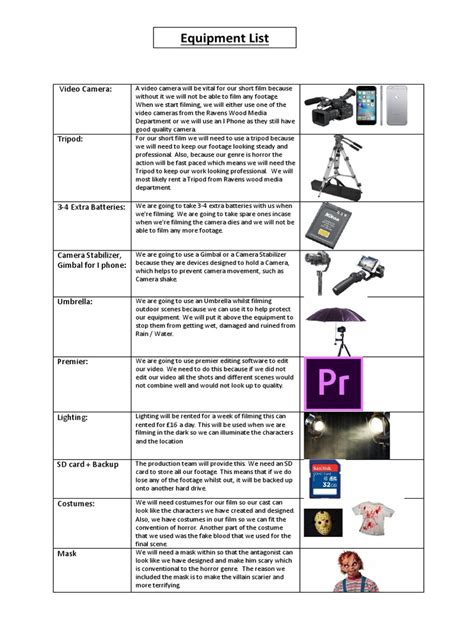 Equipment List | PDF | Tripod (Photography) | Camera