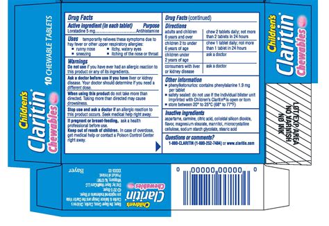 Claritin (Bayer HealthCare LLC.) LORATADINE 5mg tablet, chewable