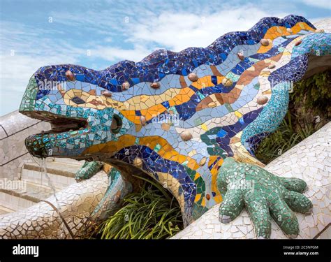 Lizard of Gaudi mosaic in park Guell of Barcelona Stock Photo - Alamy