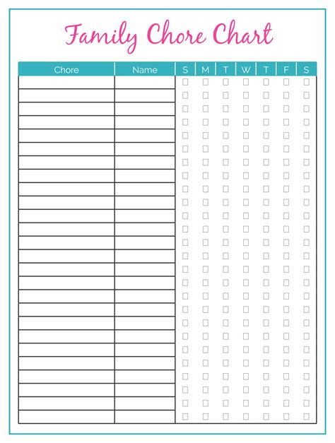 Printable Family Chore Chart Template | Family chore charts, Chore chart template, Free ...