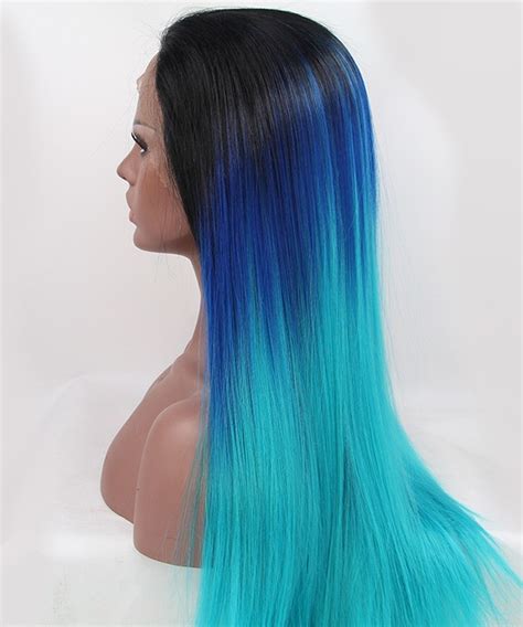 CARA Ombre Wig Straight Lace Front Wig Three Color 1B/Blue/Light Blue ...