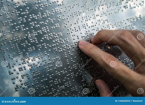 Blind Person Reading Braille Text Stock Photo - Image of finger ...