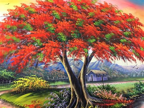 Flamboyant Tree Painting Colorful Oil Painting Landscape - Etsy