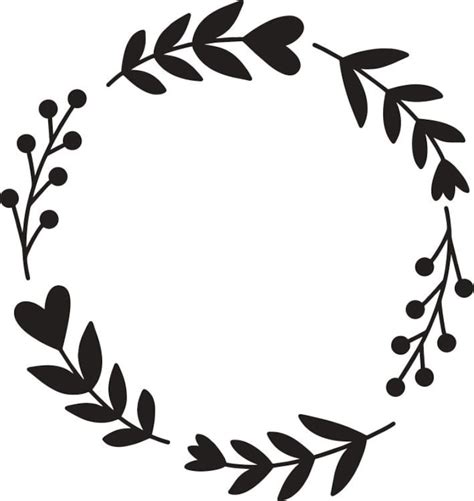 Wreath SVG Leaves Heart Black Silhouette Botanical Frame PNG SVG - Etsy