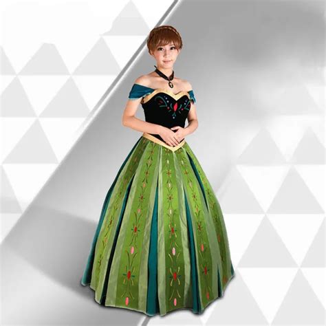 Free shipping adult FROZEN Princess Embroidery Anna Coronation Cosplay Dress Animation Dress for ...