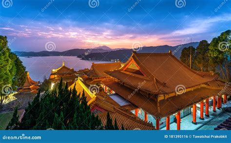 Wenwu Temple and Sun Moon Lake at Twilight, Taiwan Stock Photo - Image ...