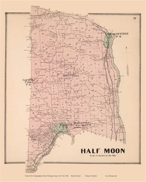 Halfmoon, New York 1866 - Old Town Map Reprint - Saratoga Co. - OLD MAPS