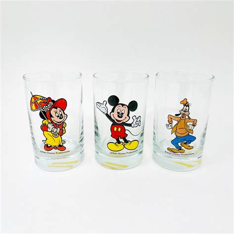 Original 3 Disney Vintage Drinking Glasses Authentic Walt Disney Productions Collectibles Goofy ...