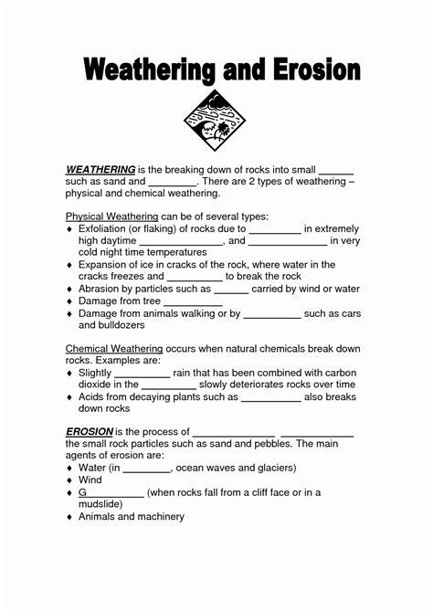 Weathering And Erosion Worksheets Answers | Try this sheet