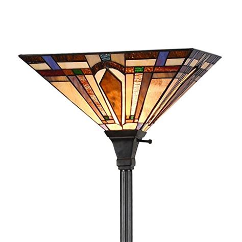 LB Lighting Tiffany Style Stained Glass 1-Light Floor Torchiere Standing Floor Lamp W14.1" X H ...