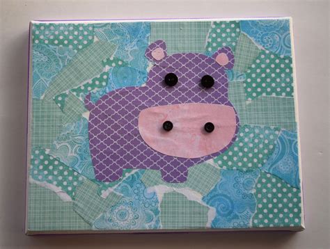 Scrapbook Paper Collage Canvas Art ~ Hippo and Tiger — PACountryCrafts