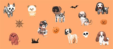 Spooky Paws' Set, Cute Halloween dogs in vector. Diverse breeds don Halloween charm. Perfect for ...