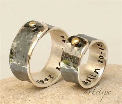 Personalized Sterling Silver Rings / Wedding Bands.. Couple Rings.. Oxidized Hammered Handmade ...