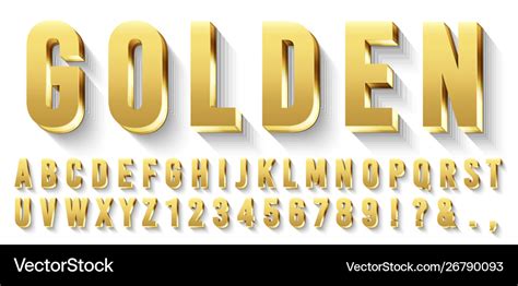 Golden 3d font metallic gold letters luxury Vector Image