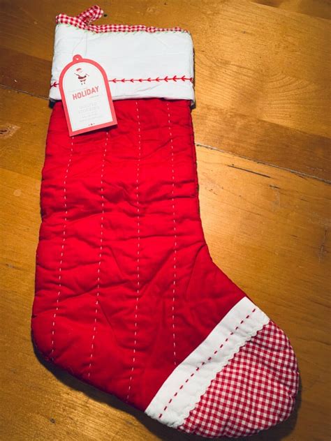 NWT Pottery Barn Kids Solid Red And White Gingham Quilted Christmas Stocking. | Quilted ...