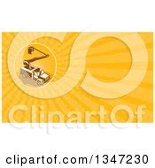 Retro Woodcut Cherry Picker Lift Truck and Orange Rays Background or Business Card Design ...