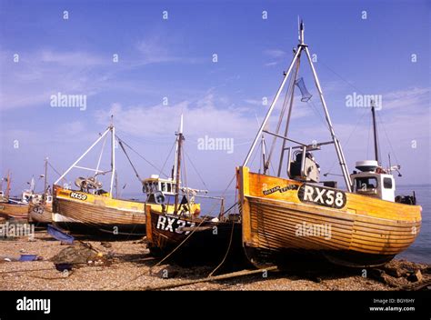 Hastings, Sussex, Fishing Boats on Beach boat vessel vessels English Stock Photo: 27642775 - Alamy