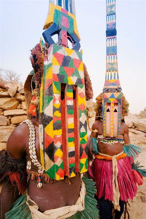 "Africa, West Africa, Mali, Dogon Country, Bandiagara Escarpment, Masked Ceremonial Dogon ...