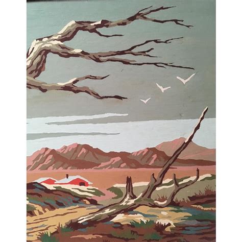 Vintage Paint by Numbers Desert Landscape With Barren Tree | Chairish