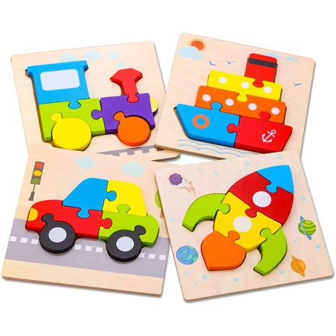 Wooden Toddler Puzzles Toys Gifts, 4 Pack Animal Shape Jigsaw Puzzles ...